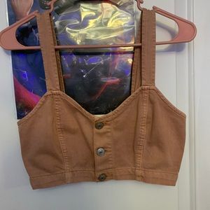 American Eagle Outfitters  Soft Pink Button Front Cropped Denim Top